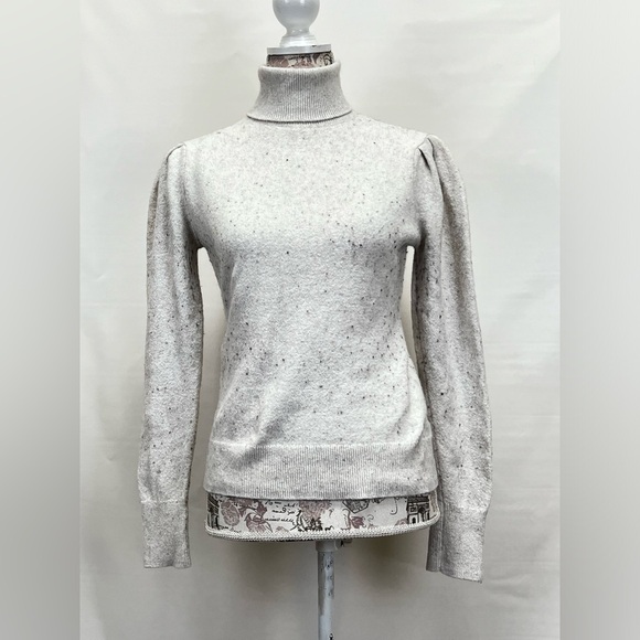 RACHEL‎ PARCELL Beige speckled puff sleeve turtleneck sweater size M. - Picture 3 of 14